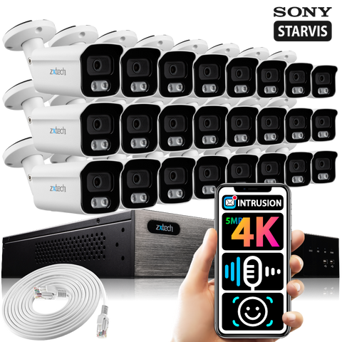 Zxtech 24 x 5MP 8MP PoE IP Camera NVR Face Recognition Complete Security System RX24B24W