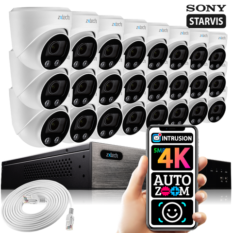 Zxtech 16x 5MP 8MP 60M IR Auto Zoom PoE Security Camera  NVR Face Recognition Kit RX24C24W