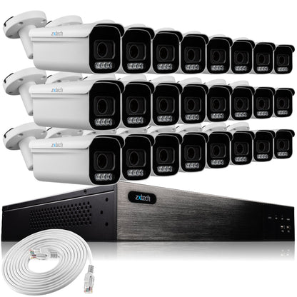 Zxtech 16x 5MP 8MP Auto Zoom PoE Outdoor Security Cameras Face Recognition CCTV Kit RX24D24W