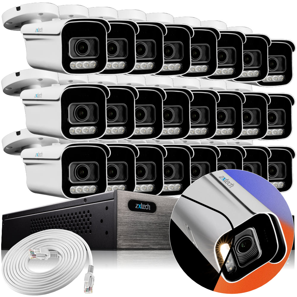 Zxtech 4K CCTV System - 24 x IP PoE Cameras Motorised Lens Face Detection Outdoor Sony Starvis Enhanced Night Vision  | RX24D24W