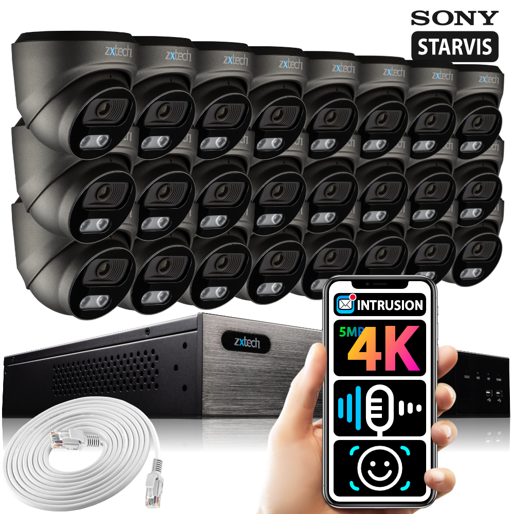 Zxtech 24 x 5MP 8MP PoE IP Cameras CCTV NVR Face Recognition Complete System RX24E24W