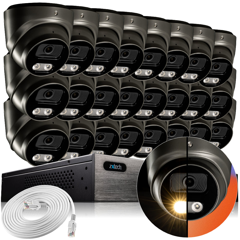 Zxtech 4K CCTV System - 24 x IP PoE Cameras Audio Recording Face Detection Outdoor Sony Starvis  | RX24E24W