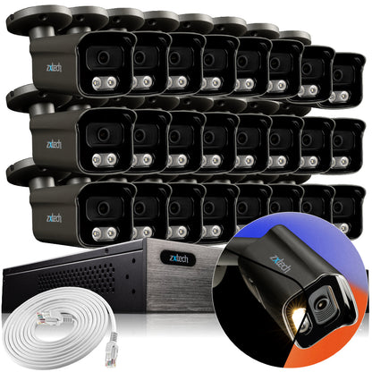 Zxtech 4K CCTV System - 24 x IP PoE Cameras Audio Recording Face Detection Outdoor Sony Starvis  | RX24F24W