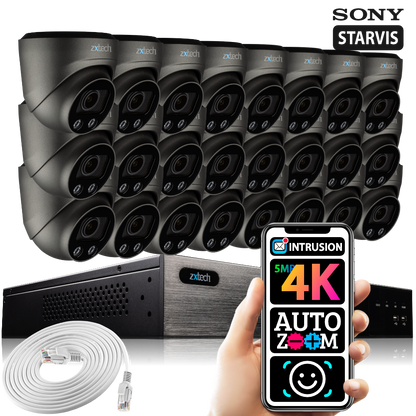 Zxtech 24 x 5MP 8MP Auto Zoom PoE CCTV Camera Face Recognition Home CCTV Kit RX24G24W