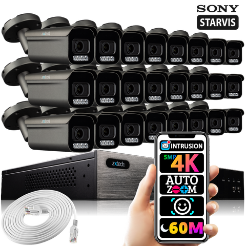 Zxtech 16x 4K/8MP/5MP Face Recognition Audio Auto Zoom PoE IP Bullet Camera System RX24H24W