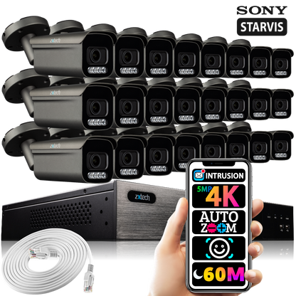 Zxtech 16x 4K/8MP/5MP Face Recognition Audio Auto Zoom PoE IP Bullet Camera System RX24H24W