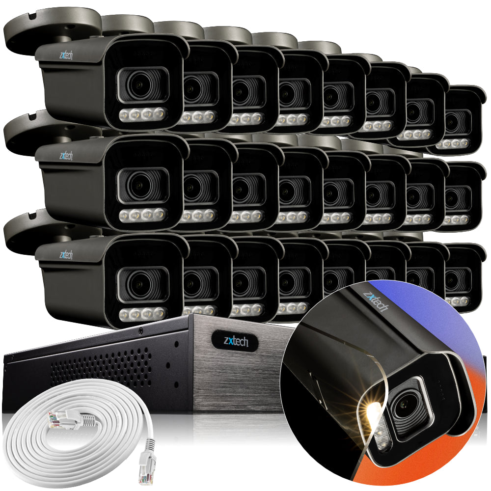 Zxtech 4K CCTV System - 24 x IP PoE Cameras Motorised Lens Face Detection Outdoor Sony Starvis Enhanced Night Vision  | RX24H24W