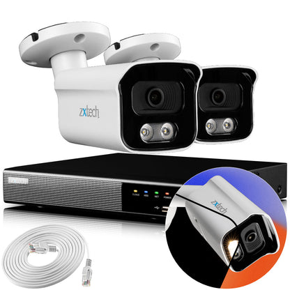 Zxtech 4K CCTV System - 2 x IP PoE Cameras Audio Recording Face Detection Outdoor Sony Starvis  | RX2B4Z