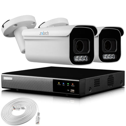 Zxtech 4K CCTV System - 2 x IP PoE Cameras Motorised Lens Face Detection Outdoor Sony Starvis Enhanced Night Vision  | RX2D4Z