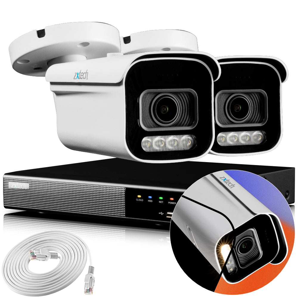 Zxtech 4K CCTV System - 2 x IP PoE Cameras Motorised Lens Face Detection Outdoor Sony Starvis Enhanced Night Vision  | RX2D4Z