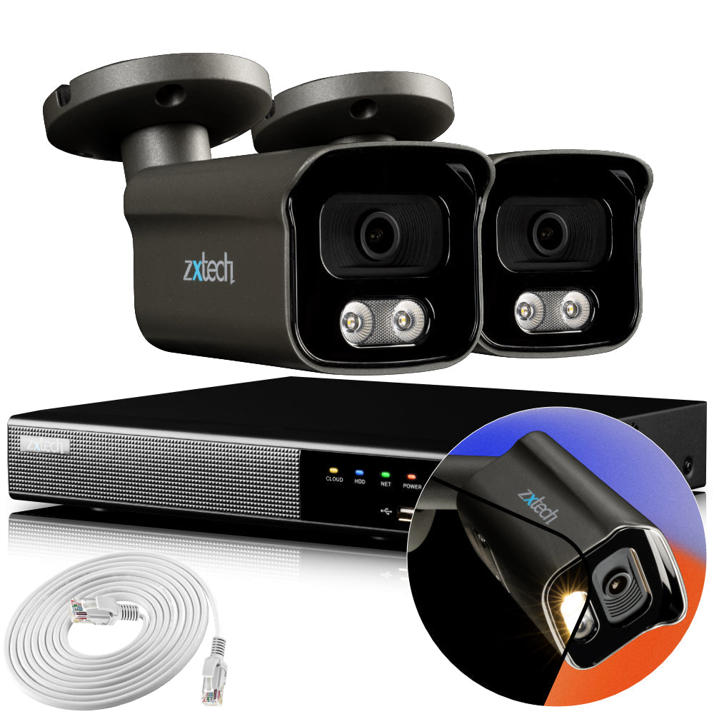 Zxtech 4K CCTV System - 2 x IP PoE Cameras Audio Recording Face Detection Outdoor Sony Starvis  | RX2F4Z