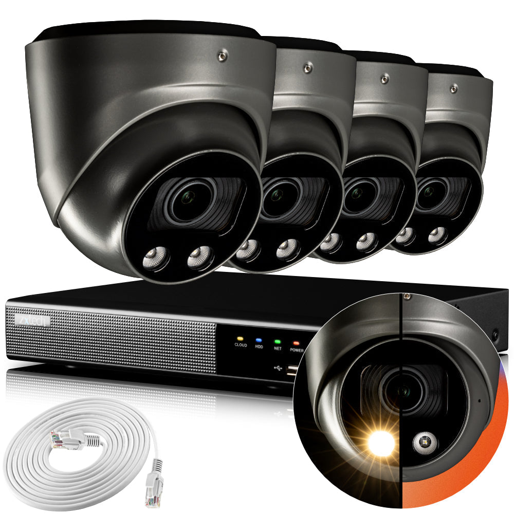 Zxtech 4K CCTV System - 4 x IP PoE Cameras Motorised Lens Face Detection Outdoor Sony Starvis  | RX4G4Z