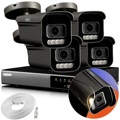 Zxtech 4K CCTV System - 4 x IP PoE Cameras Motorised Lens Face Detection Outdoor Sony Starvis Enhanced Night Vision  | RX4H4Z