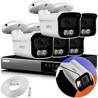 Zxtech 4K CCTV System - 5 x IP PoE Cameras Audio Recording Face Detection Outdoor Sony Starvis  | RX5B9Y