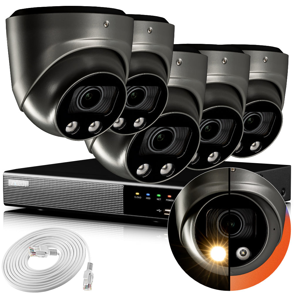 Zxtech 4K CCTV System - 5 x IP PoE Cameras Motorised Lens Face Detection Outdoor Sony Starvis  | RX5G9Y