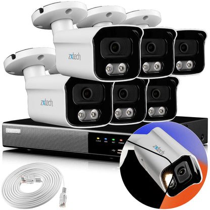 Zxtech 4K CCTV System - 6 x IP PoE Cameras Audio Recording Face Detection Outdoor Sony Starvis  | RX6B9Y