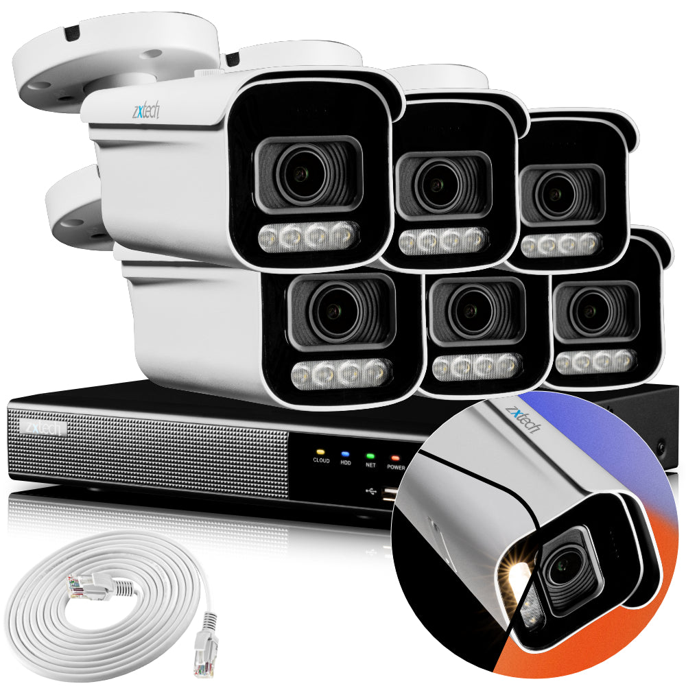 Zxtech 4K CCTV System - 6 x IP PoE Cameras Motorised Lens Face Detection Outdoor Sony Starvis Enhanced Night Vision  | RX6D9Y