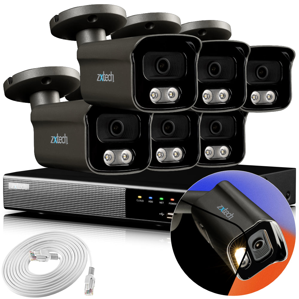 Zxtech 4K CCTV System - 6 x IP PoE Cameras Audio Recording Face Detection Outdoor Sony Starvis  | RX6F9Y