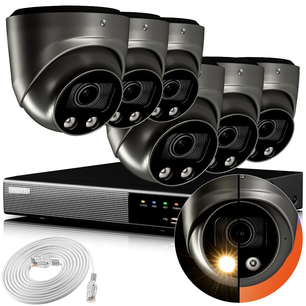 Zxtech 4K CCTV System - 6 x IP PoE Cameras Motorised Lens Face Detection Outdoor Sony Starvis  | RX6G9Y