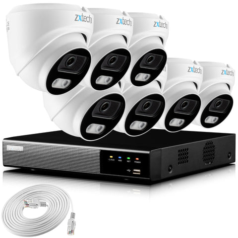 Zxtech 4K CCTV System - 7 x IP PoE Cameras Audio Recording Face Detection Outdoor Sony Starvis  | RX7A9Y
