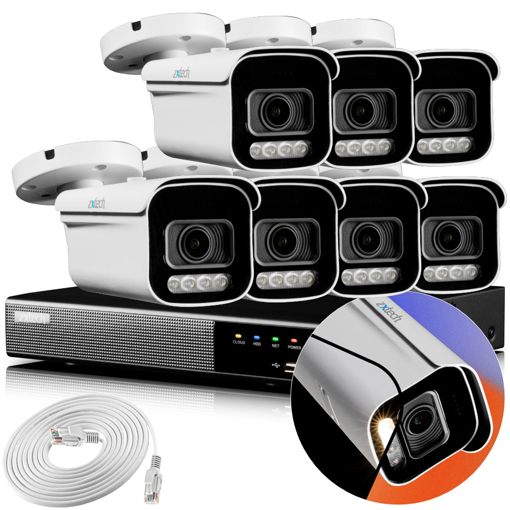 Zxtech 4K CCTV System - 7 x IP PoE Cameras Motorised Lens Face Detection Outdoor Sony Starvis Enhanced Night Vision  | RX7D9Y
