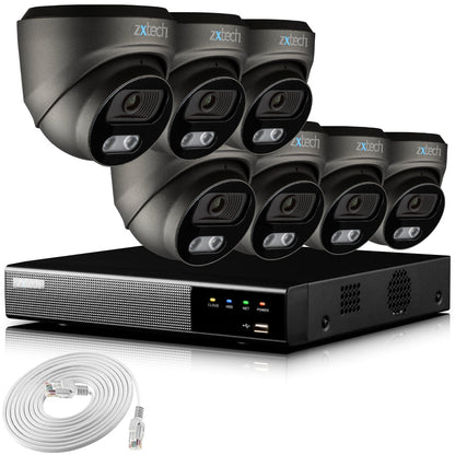 Zxtech 4K CCTV System - 7 x IP PoE Cameras Audio Recording Face Detection Outdoor Sony Starvis  | RX7E9Y