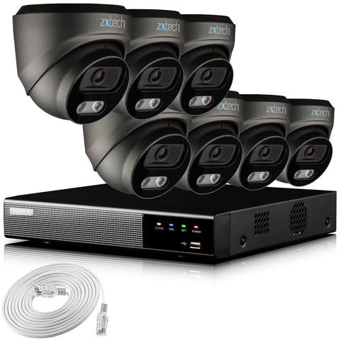 Zxtech 4K CCTV System - 7 x IP PoE Cameras Audio Recording Face Detection Outdoor Sony Starvis  | RX7E9Y