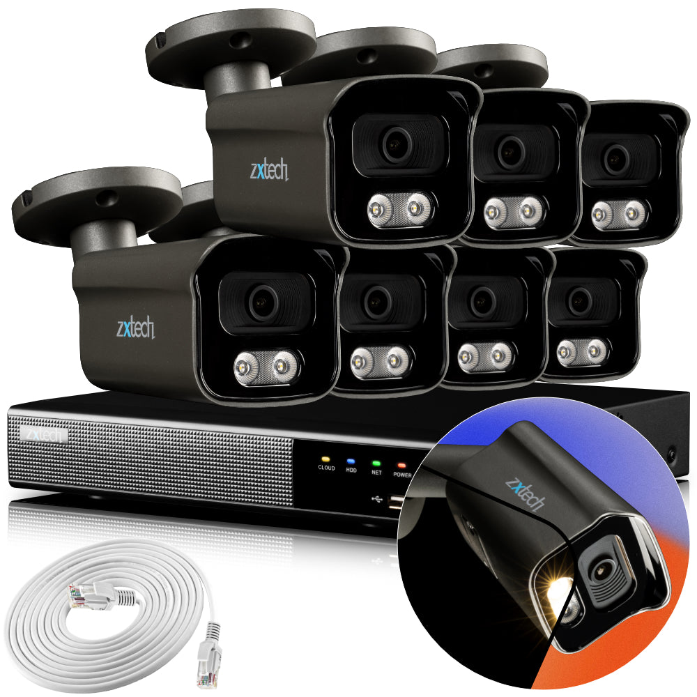 Zxtech 4K CCTV System - 7 x IP PoE Cameras Audio Recording Face Detection Outdoor Sony Starvis  | RX7F9Y