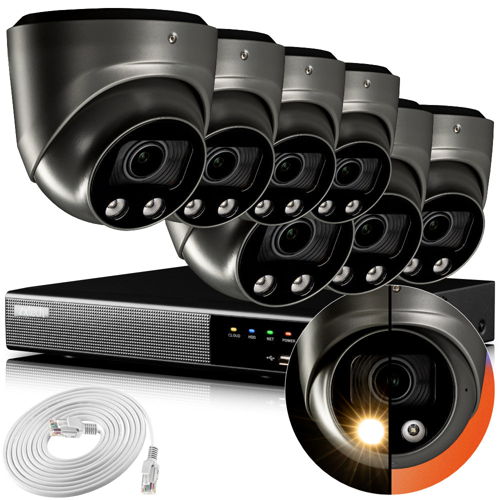 Zxtech 4K CCTV System - 7 x IP PoE Cameras Motorised Lens Face Detection Outdoor Sony Starvis  | RX7G9Y