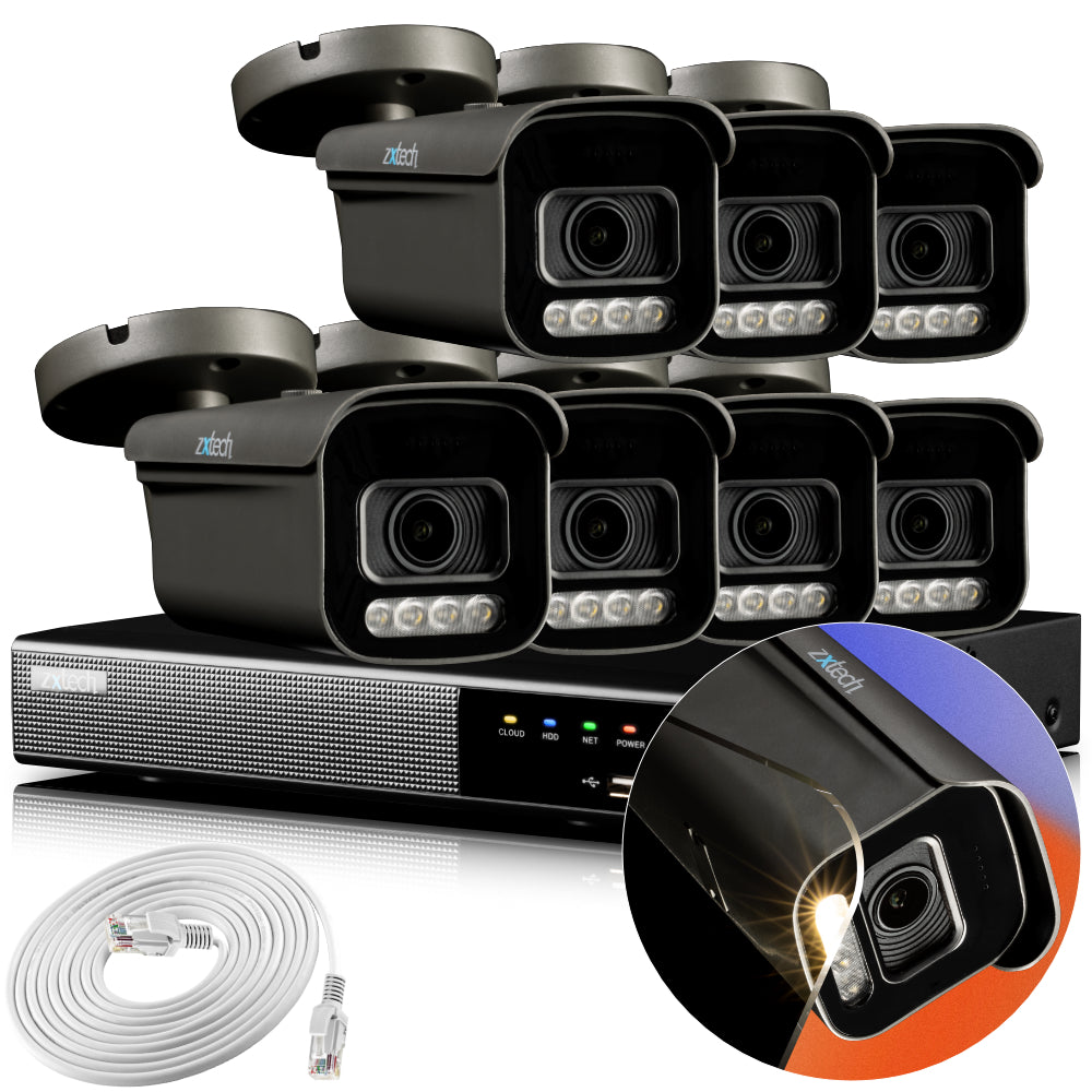 Zxtech 4K CCTV System - 7 x IP PoE Cameras Motorised Lens Face Detection Outdoor Sony Starvis Enhanced Night Vision  | RX7H9Y