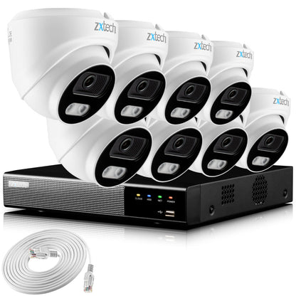 Zxtech 4K CCTV System - 8 x IP PoE Cameras Audio Recording Face Detection Outdoor Sony Starvis  | RX8A9Y