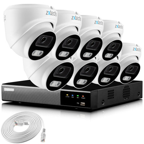 Zxtech 4K CCTV System - 8 x IP PoE Cameras Audio Recording Face Detection Outdoor Sony Starvis  | RX8A9Y