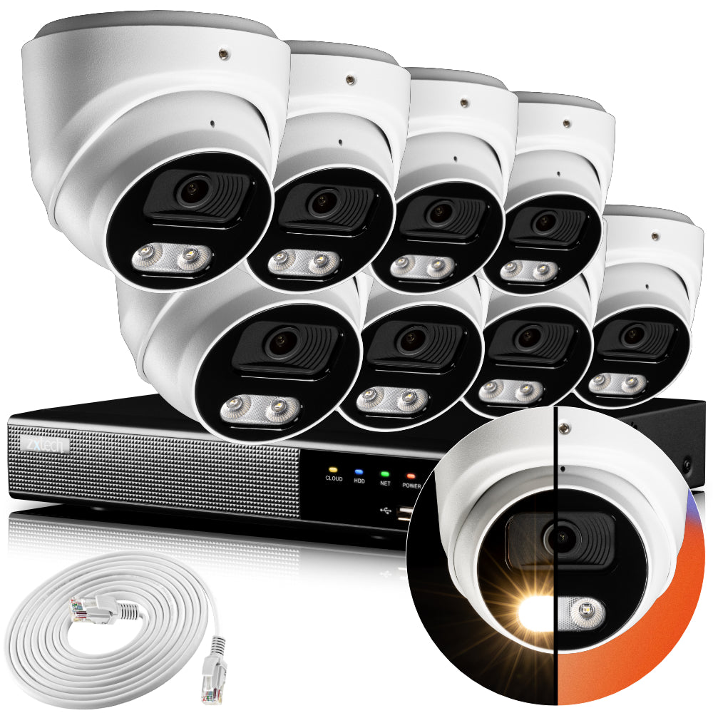 Zxtech 4K CCTV System - 8 x IP PoE Cameras Audio Recording Face Detection Outdoor Sony Starvis  | RX8A9Y