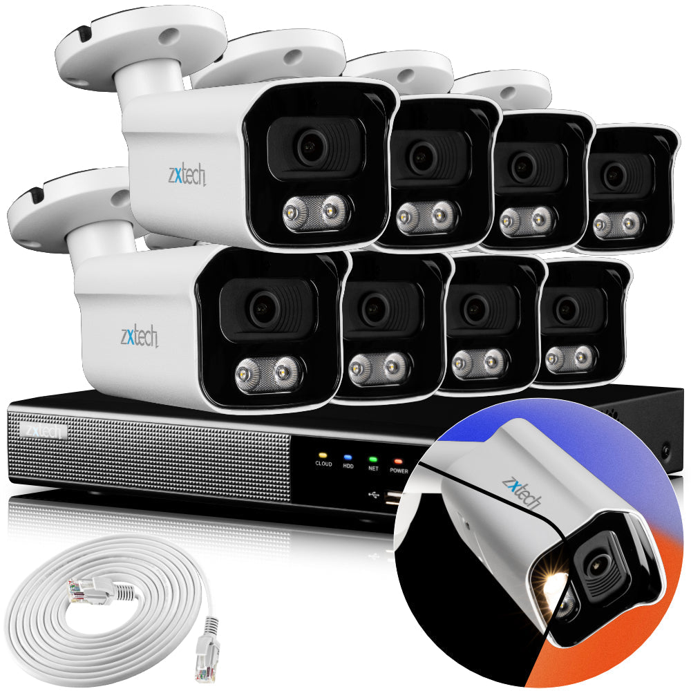 Zxtech 4K CCTV System - 8 x IP PoE Cameras Audio Recording Face Detection Outdoor Sony Starvis  | RX8B9Y