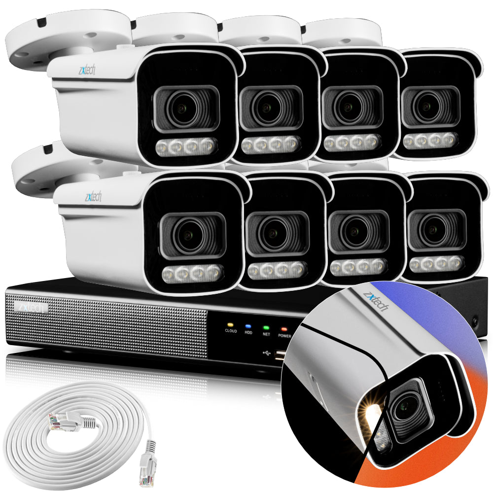 Zxtech 4K CCTV System - 8 x IP PoE Cameras Motorised Lens Face Detection Outdoor Sony Starvis Enhanced Night Vision  | RX8D9Y