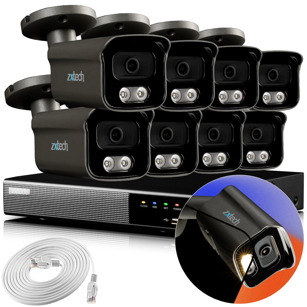 Zxtech 4K CCTV System - 8 x IP PoE Cameras Audio Recording Face Detection Outdoor Sony Starvis  | RX8F9Y