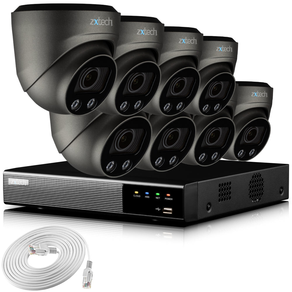 Zxtech 4K CCTV System - 8 x IP PoE Cameras Motorised Lens Face Detection Outdoor Sony Starvis  | RX8G9Y