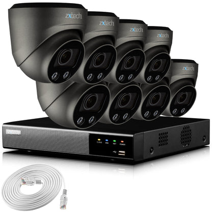 Zxtech 4K CCTV System - 8 x IP PoE Cameras Motorised Lens Face Detection Outdoor Sony Starvis  | RX8G9Y