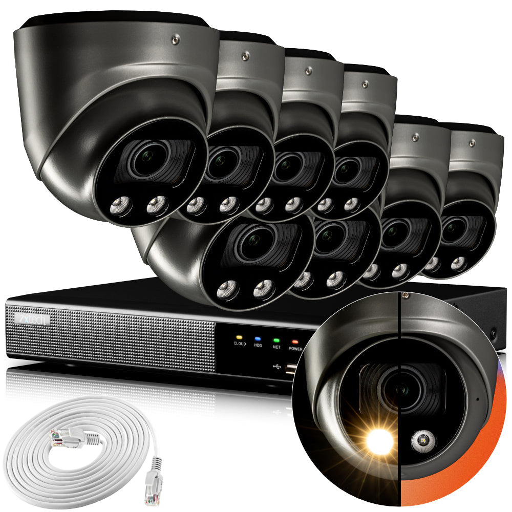 Zxtech 4K CCTV System - 8 x IP PoE Cameras Motorised Lens Face Detection Outdoor Sony Starvis  | RX8G9Y