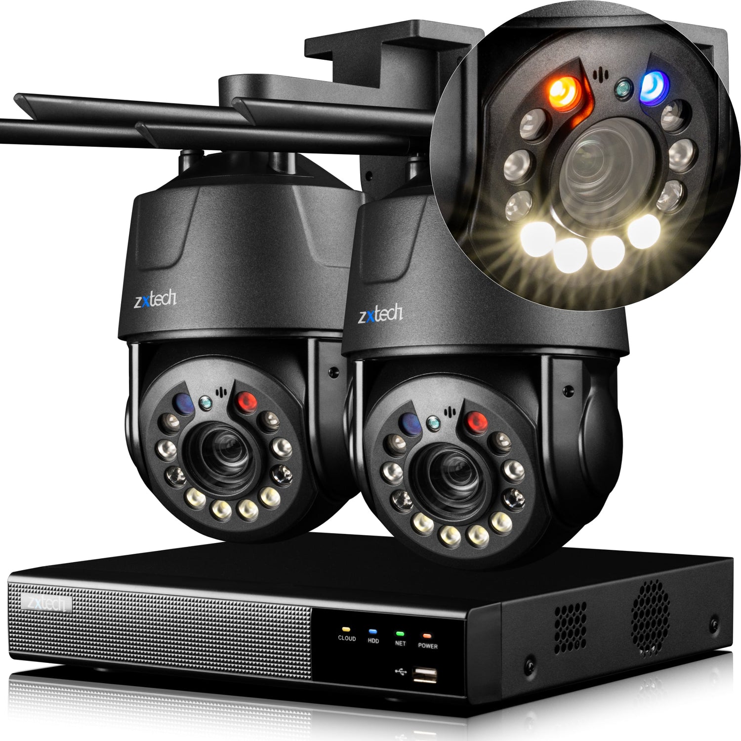 Zxtech 4K Wireless PTZ CCTV System  - 2 x WiFi Security Camera 5X/10X/20X Auto Zoom Colour Night Vision Outdoor 2-Way-Audio 9CH Sony Starvis