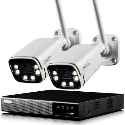 Zxtech 5MP/8MP/4K Wireless CCTV System - 2x WiFi Security Cameras Outdoor 2-Way-Audio Night Vision 9CH Sony Starvis  | WF2A9Y