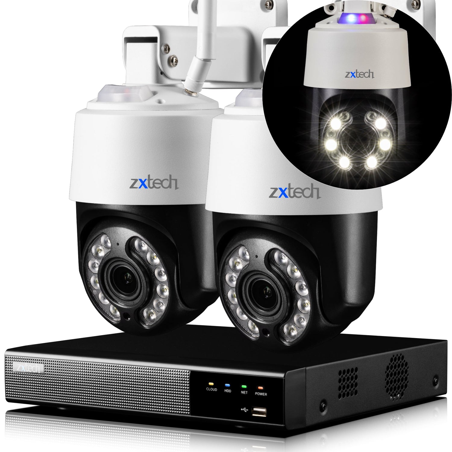 Zxtech 4K Wireless PTZ CCTV System  - 2 x WiFi Security Camera 5X/10X Auto Zoom Colour Night Vision Outdoor 2-Way-Audio 9CH Sony Starvis