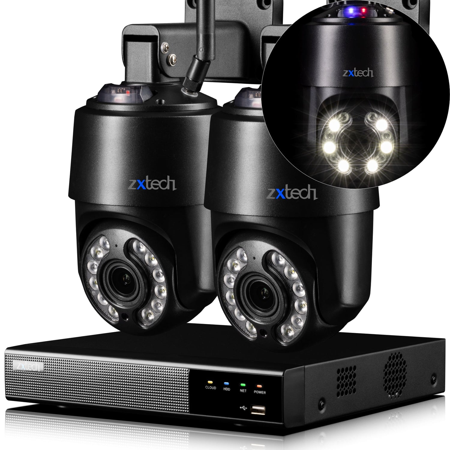 Zxtech 4K Wireless PTZ CCTV System  - 2 x WiFi Security Camera 5X/10X/20X Auto Zoom Colour Night Vision Outdoor 2-Way-Audio 9CH Sony Starvis