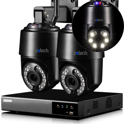 Zxtech 4K Wireless PTZ CCTV System  - 2 x WiFi Security Camera 5X/10X/20X Auto Zoom Colour Night Vision Outdoor 2-Way-Audio 9CH Sony Starvis