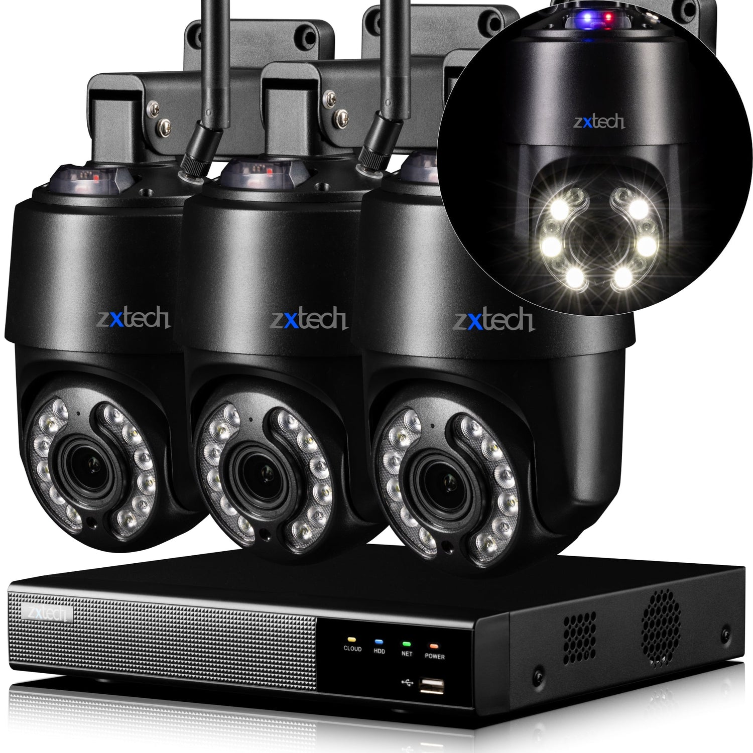 Zxtech 4K Wireless PTZ CCTV System  - 3 x WiFi Security Camera 5X/10X/20X Auto Zoom Colour Night Vision Outdoor 2-Way-Audio 9CH Sony Starvis