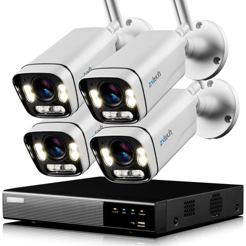 Zxtech 5MP/8MP/4K Wireless CCTV System - 4x WiFi Security Cameras Outdoor 2-Way-Audio Night Vision 9CH Sony Starvis  | WF4A9Y