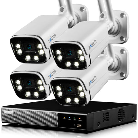 Zxtech 5MP/8MP/4K Wireless CCTV System - 4x WiFi Security Cameras Outdoor 2-Way-Audio Night Vision 9CH Sony Starvis  | WF4A9Y