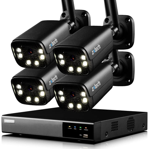 Zxtech 5MP//8MP/4K Wireless CCTV System - 4x WiFi Security Cameras Outdoor 2-Way-Audio Night Vision 9CH Sony Starvis  | WF4D9Y