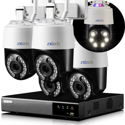 Zxtech 4K Wireless PTZ CCTV System  - 4 x WiFi Security Camera 5X/10X Auto Zoom Colour Night Vision Outdoor 2-Way-Audio 9CH Sony Starvis