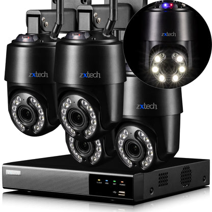 Zxtech 4K Wireless PTZ CCTV System  - 4 x WiFi Security Camera 5X/10X/20X Auto Zoom Colour Night Vision Outdoor 2-Way-Audio 9CH Sony Starvis